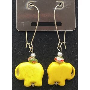 Handmade Yellow Elephant Millefiori & Silver Tone Bead Earrings by Neanie-Bot